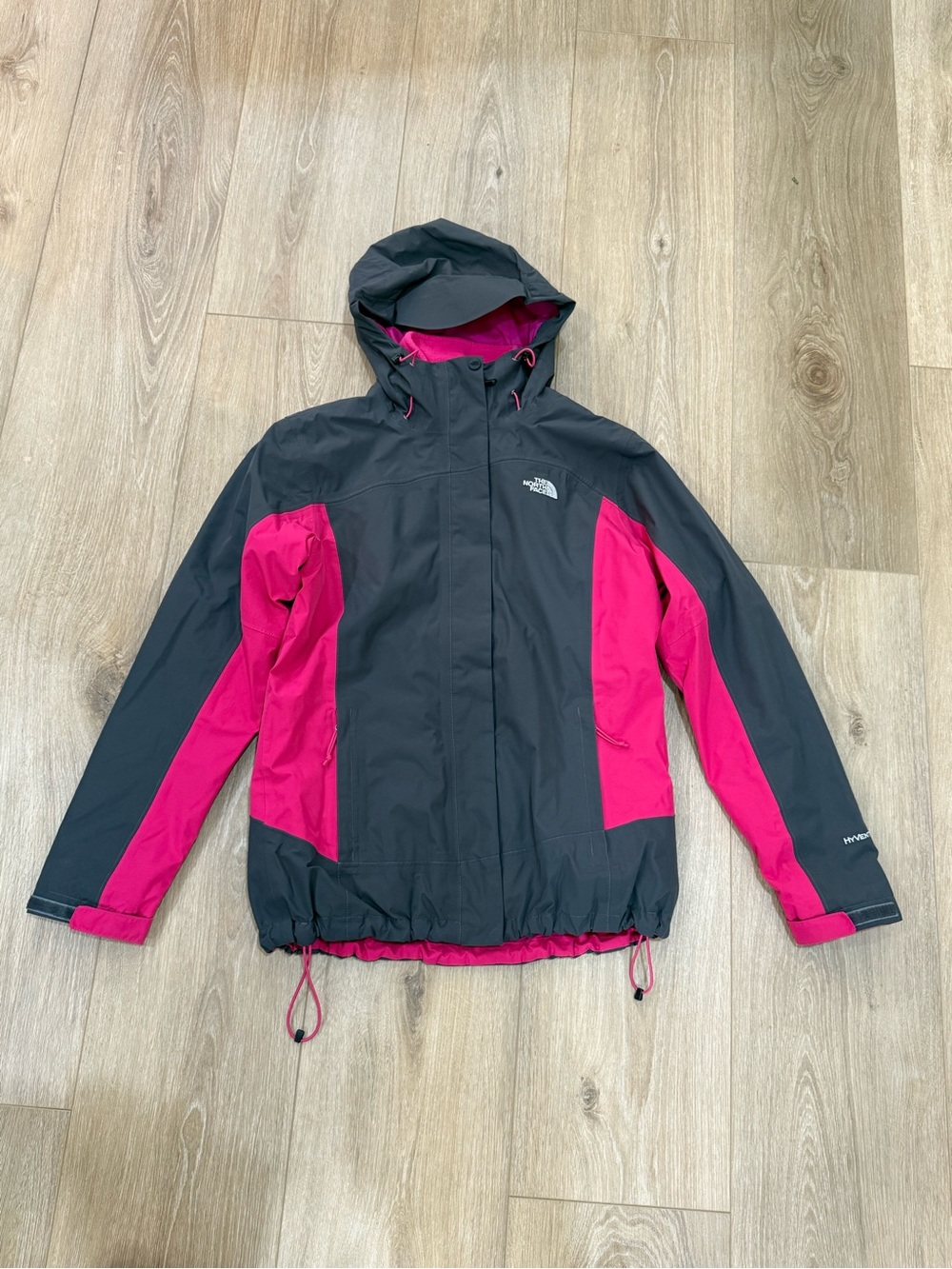 The North Face Gray and Pink Waterproof Hooded ski/snow jacket